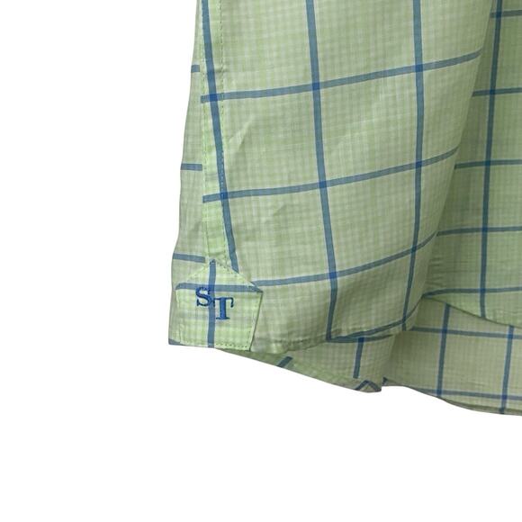 Southern Tide Mens Size Large Button Down Dress Shirt Plaid Green Blue White - Picture 5 of 10